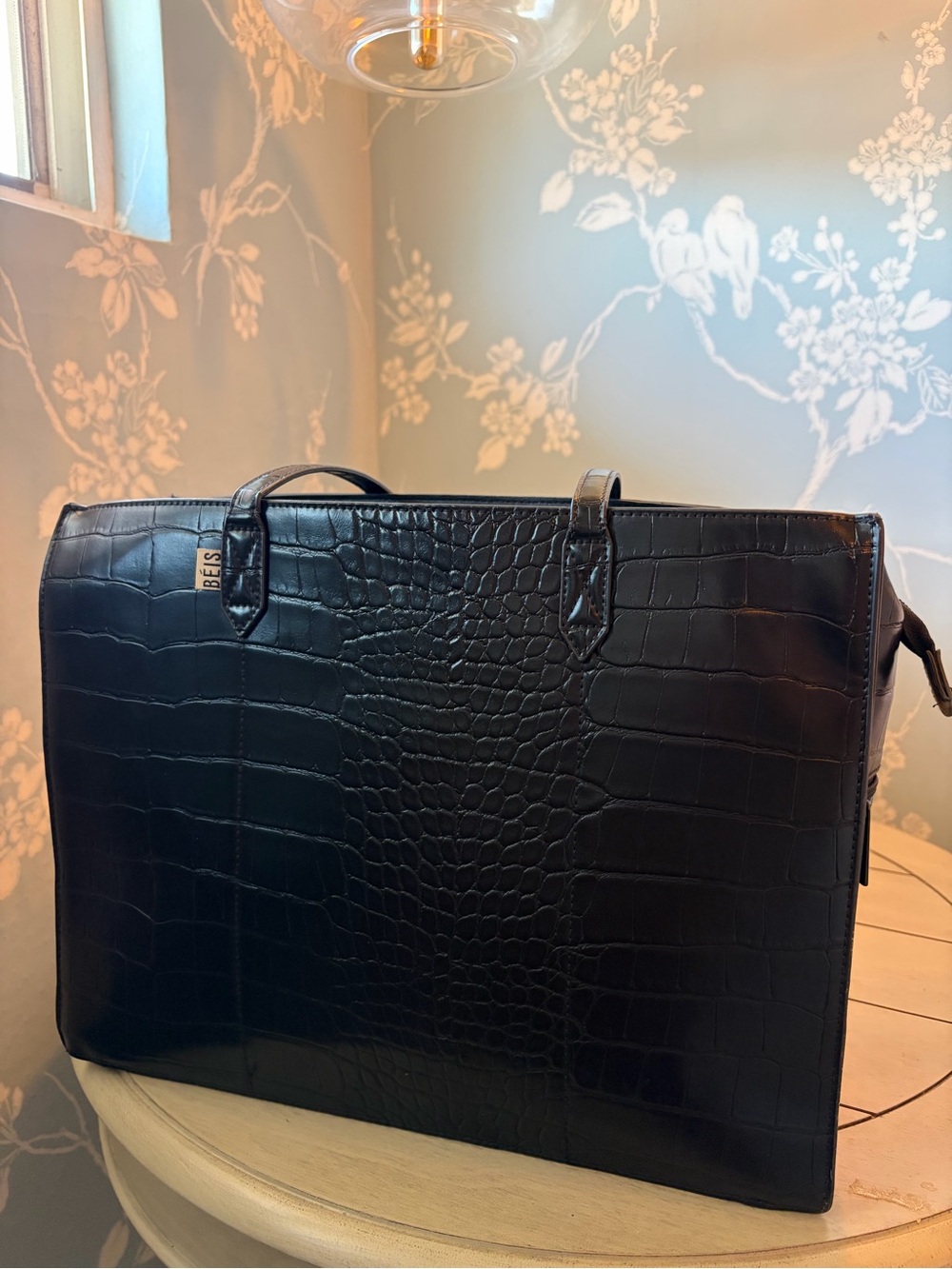 BEIS Black Croc Work Tote